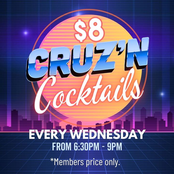 Featured image for “Grab a friend and join us down at the club tonight for some refreshing cocktails – only $8* each on Wednesday nights!!”
